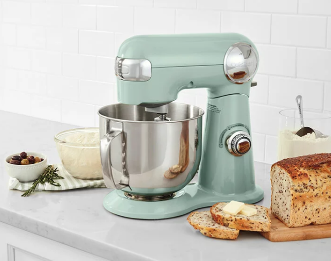 Light Green Cuisinart Precision Master Electric Stand Mixer with loaf of bread