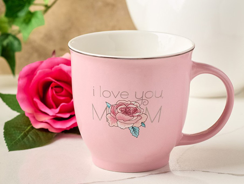 "I Love You Mom" Petal Pink Designed Ceramic Coffee Mug