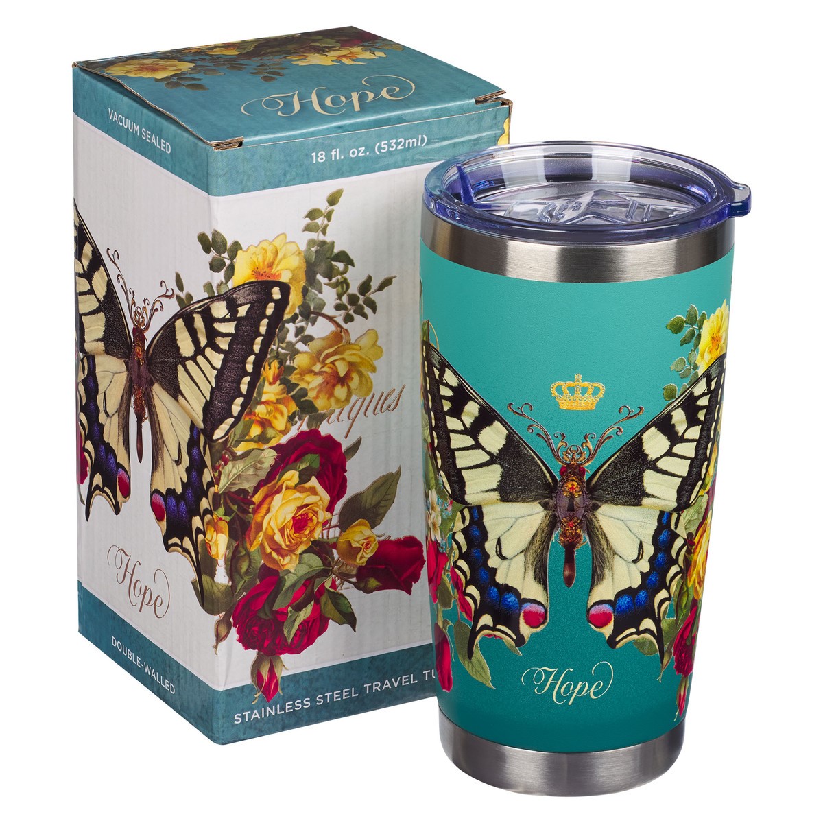 Teal "Hope" Butterfly Stainless.Steel.Travel.Tumbler