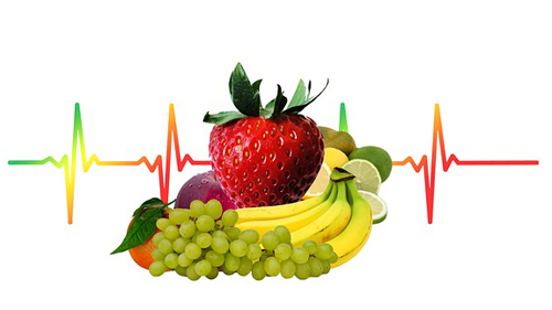 Heart beat rhythm chart with food in front.