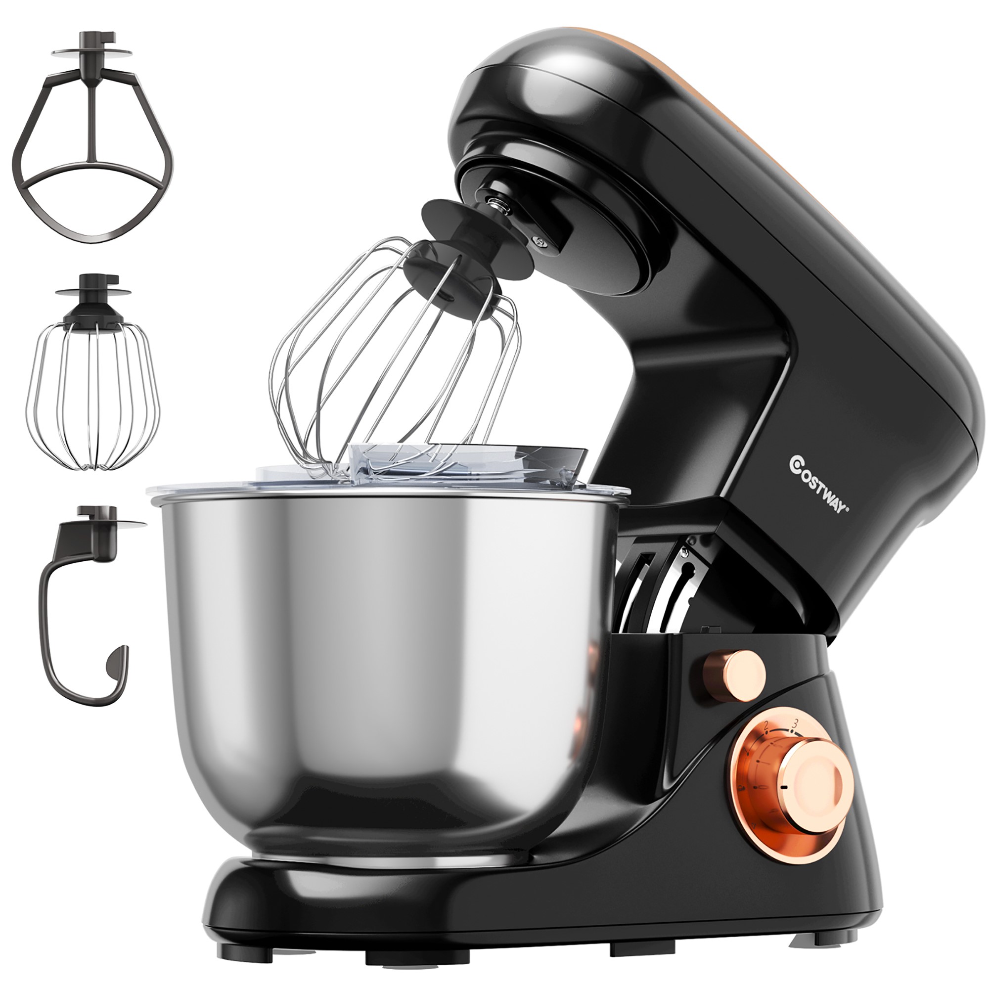 Costway Black Electric Stand Mixer with attachments.
