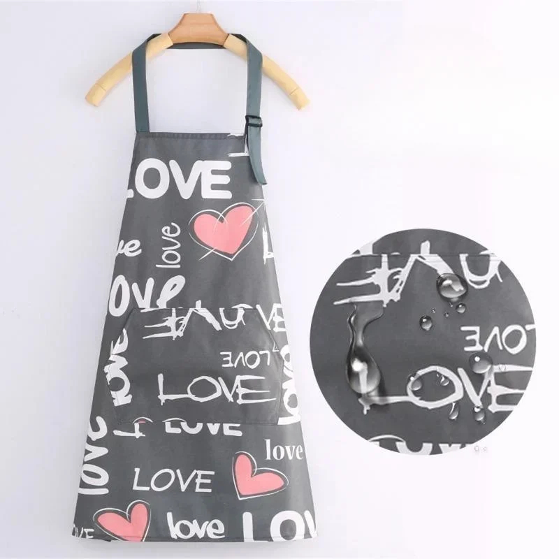 Gray apron with pink hearts and word LOVE