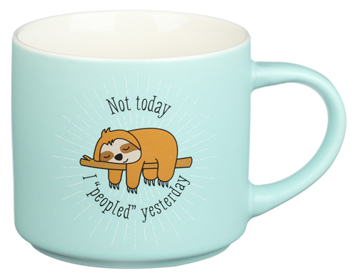 Humorous Light Aqua Ceramic Gift Mug with Inscription of "I Peopled Yesterday"